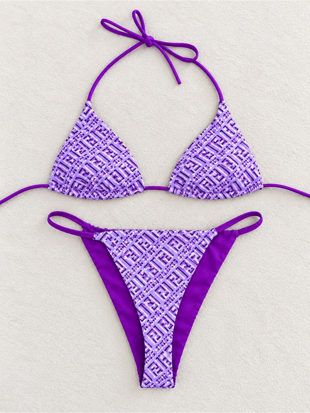Fendi Purple Geometric Logo Triangle Bikini Set